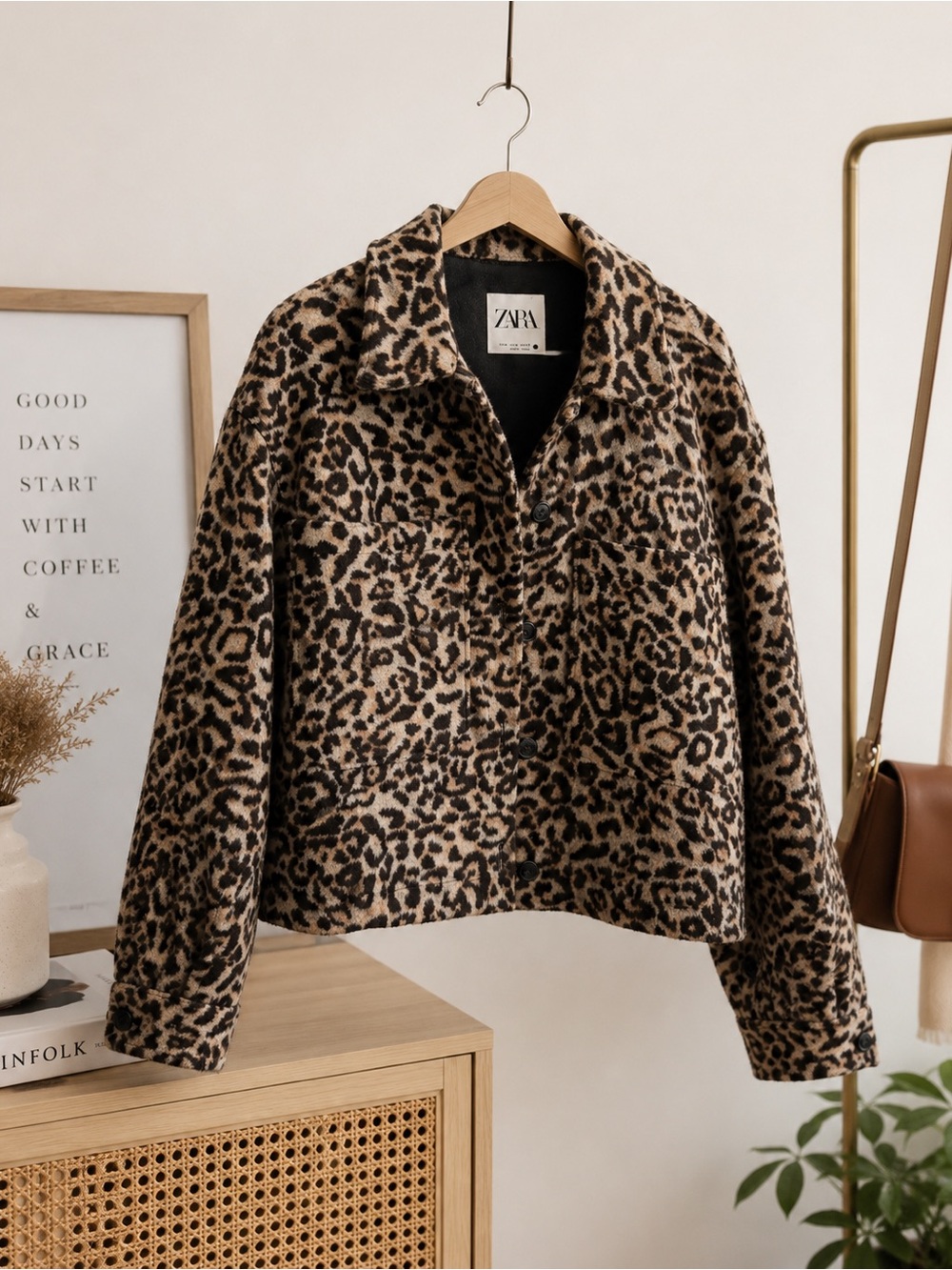 Zara Leopard Print Wool Blend Overshirt Jacket M